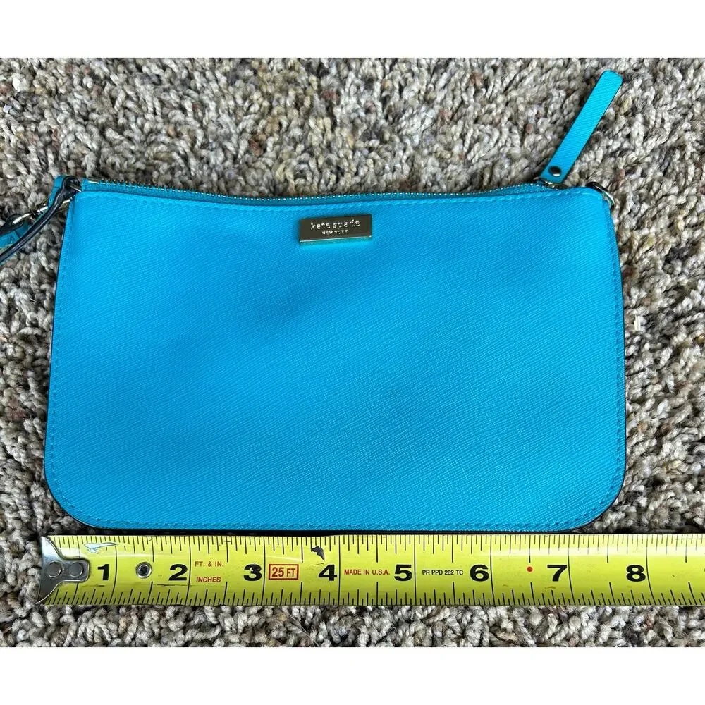 Kate Spade New York Teal Blue Leather Zip Around Wallet Wristlet